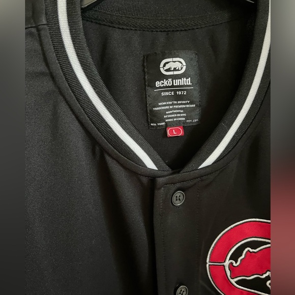 Ecko Unltd Men's Large Black/Red Baseball Jersey At Bats Button Front Top - Picture 3 of 6